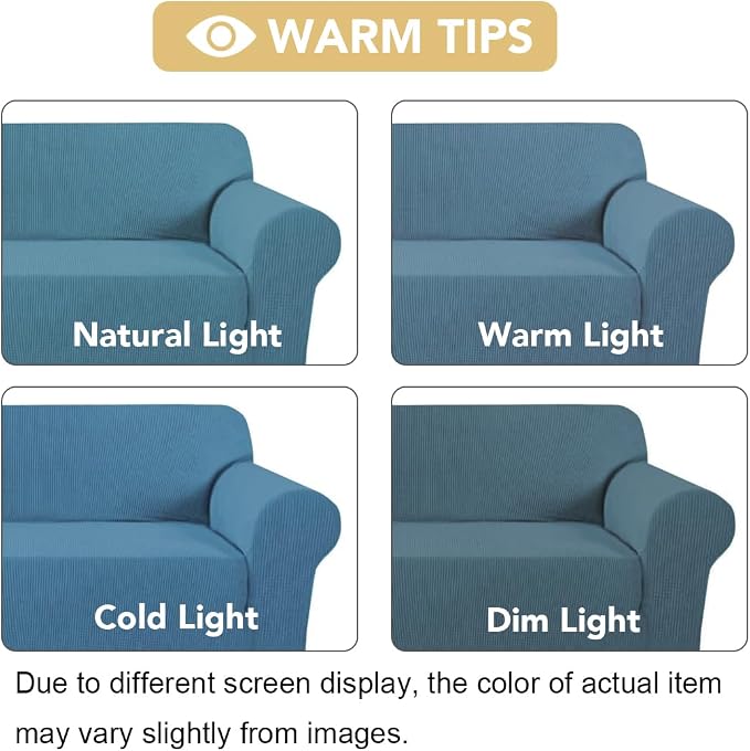 H.VERSAILTEX Stretch Sofa Covers Washable 3 Seat Couch Covers Sofa Slipcovers for Living Room Feature Thick Checked Jacquard Fabric with Elastic Bottom, Sofa Large - Storm Blue