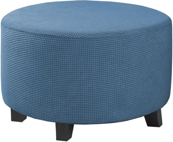 H.VERSAILTEX Ottoman Cover Stretch Ottoman Slipcover Round Ottoman Storage Cover Folding Stool Covers Furniture Protector Cover for Footrest Ottoman Fit Dia 20" - 23", Dusty Blue