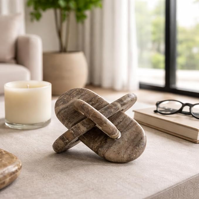 Sagebrook Home 9x9 Rounded Marble Knot, Grey Stone Sculpture