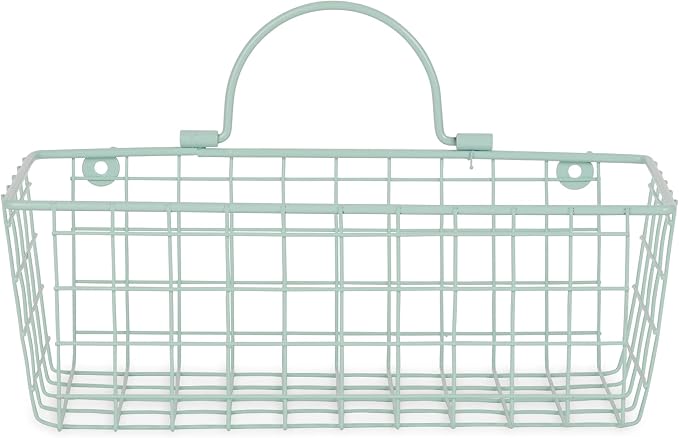 DII Farmhouse Vintage Decor, Wire Wall Basket, Small, Aqua, 2 Piece