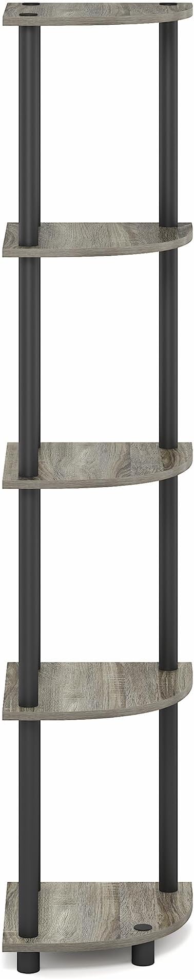 Furinno Turn-N-Tube Corner Shelf, 5-Tier Corner Bookshelf, Open Storage Shelves, for Organization and Storage, Living Room, Home Office, Garage, Bedroom, Grey Oak