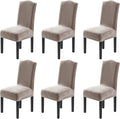 H.VERSAILTEX Velvet Dining Chair Covers Stretch Chair Covers for Dining Room Set of 6 Parson Chair Slipcovers Chair Protectors Covers Dining, Soft Thick Solid Velvet Fabric Washable, Taupe