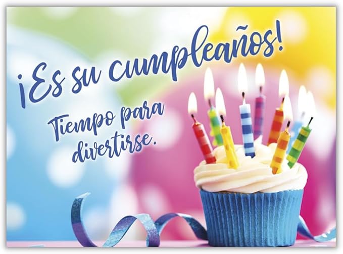 25 Feliz Cumpleaños Cards - Spanish Birthday Cards with Festive Cupcake Design - 26 White Envelopes - FSC Mix