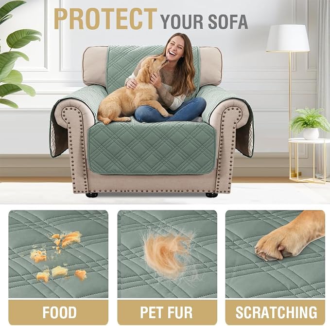 H.VERSAILTEX 100% Waterproof Chair Slipcover Modern Armchair Covers Furniture Protector Cover with Elastic Straps for Pets Kids Children Dog Cat(Chair, Lily Pad/Beige)
