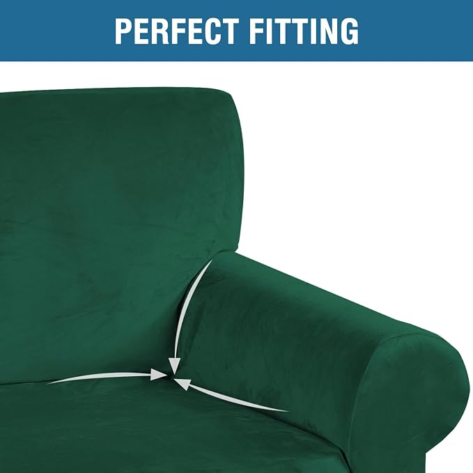 H.VERSAILTEX Stretch Velvet Loveseat Covers for 2 Cushion Couch Covers for Living Room Sofa Covers Slipcovers with Non Slip Straps Bottom, Ultra Thick Comfy Velour (Width 58"-72", Christmas Green)