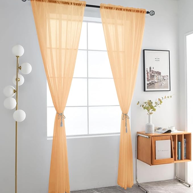 SpaceDresser Basic Rod Pocket Sheer Voile Window Curtain Panels White 1 Pair 2 Panels 60 Width 84 Inch Long for Kitchen Bedroom Children Living Room Yard（Beige，60Wx 84L）