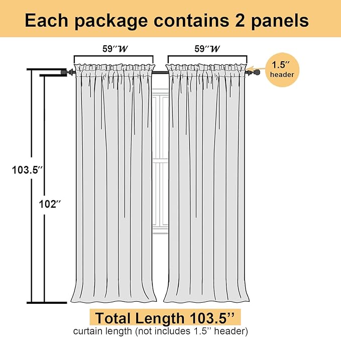 Lecloud Ivory Sheer Curtains 102 Inches Long 2 Pcs, Rod Pockets Light Filtering - Image 2