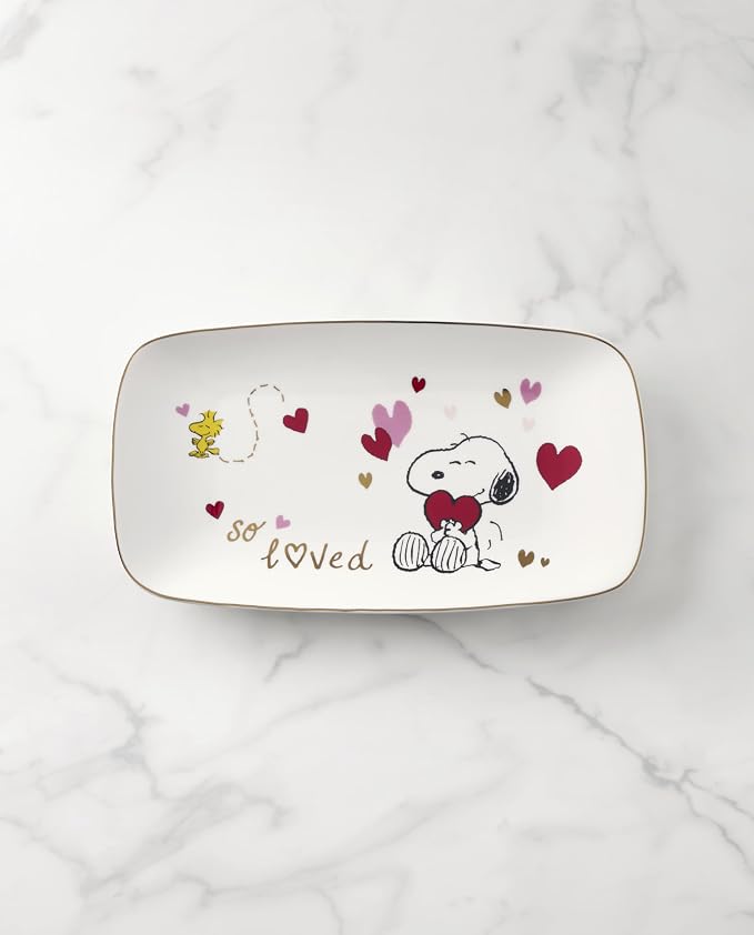 Lenox Peanuts Snoopy Valentine's Day Porcelain Serving Tray | dishwasher safe, microwave safe | 13.75 x 7.75 inch | collectible gift for snoopy fans | 1.1 inch, food tray