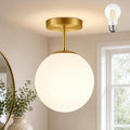 Globe Semi Flush Mount Ceiling Light Fixture Globe Ceiling Light Milk Glass Matte Gold Finish Contemporary Mid Century Modern Lighting for Hallway Living Room Kitchen Bedroom Storage(Bulb Included)