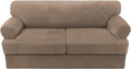 H.VERSAILTEX Sofa Cover 3 Piece T Cushion Sofa Slipcovers Thick Velvet Couch Cover Furniture Protector Stretch T Cushion Sofa Covers for 2 Cushion Couch with 2 Individual T Cushion Covers, Camel