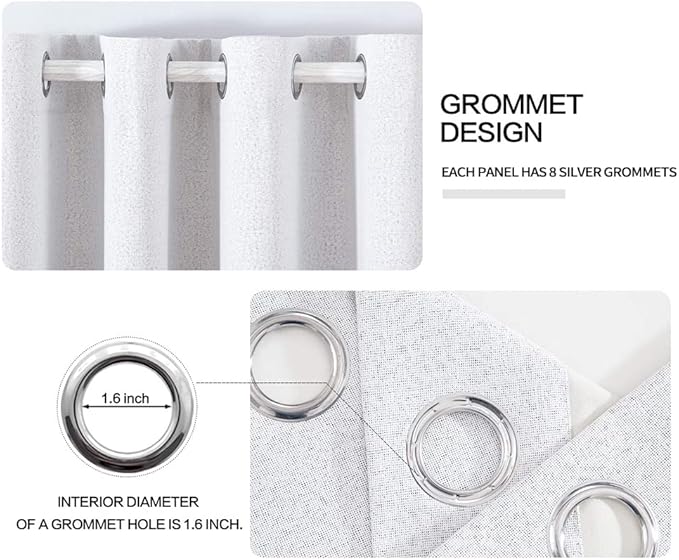 MIULEE White Blackout Curtains Linen Textured for Bedroom Nursery Thermal Insulated Room Darkening Grommet Curtains/Drapes for Living Room Decoration 52x84 Inch Grayish White 2 Panels
