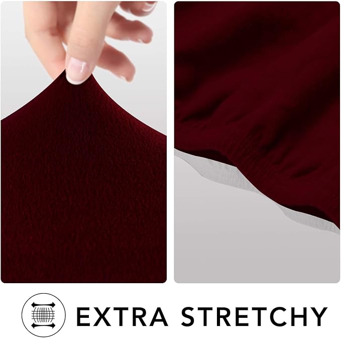 PureFit Stretch Oversized Couch Covers Fleece Sofa Slipcovers Wine | 1-Piece Sofa Cover Washable Soft Couch Protector, Couch Slipcover with Non Skid Foam and Elastic Bottom for Kids, Dogs