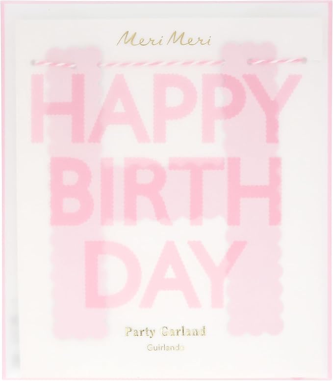 Meri Meri Pink Happy Birthday Banner (Pack of 1), 8' Birthday Party Banner with Excess Cord
