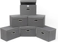 STOREONE Fabric Storage Cube Bins Foldable Organizer Container Collapsible Basket with Lids and Metal Handles, for Home, Bedroom, Closet 6 Pcs (Grey)