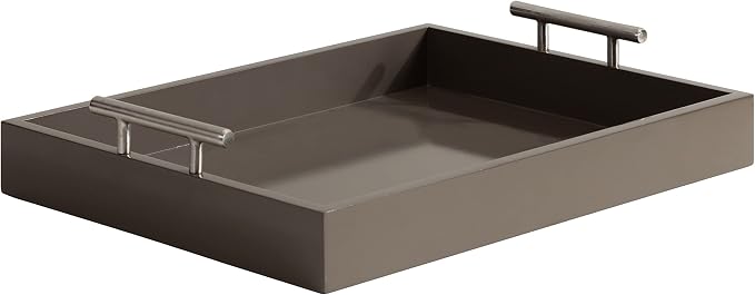 Kate and Laurel Lipton Decorative Modern Rectangular Tray, 16.5 x 12.25, Brown and Silver, Chic Serving Tray for Storage, Organization, and Display