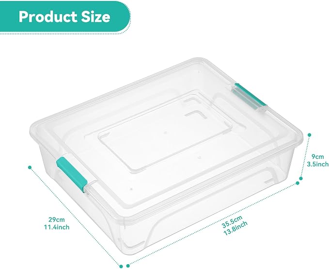 novelinks 10 Quart Clear Plastic Storage Containers with Lids (4 Pack) | Storage Bins with Lids, Stackable Small Clear Bins, Craft Storage Box, Paper Storage, Under Bed Storage Bins, Pencil Box