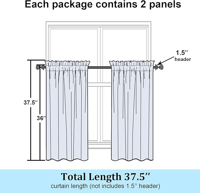 Simplebrand Semi Sheer Gold Curtains 36 Inch Length 2 Panels, Geometric - Image 2