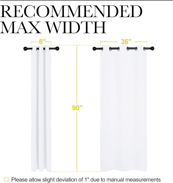 NICETOWN Solid Window Curtain Panels, Grommet, Polyester, Bedroom, White, 42 x 90, Pack of 2