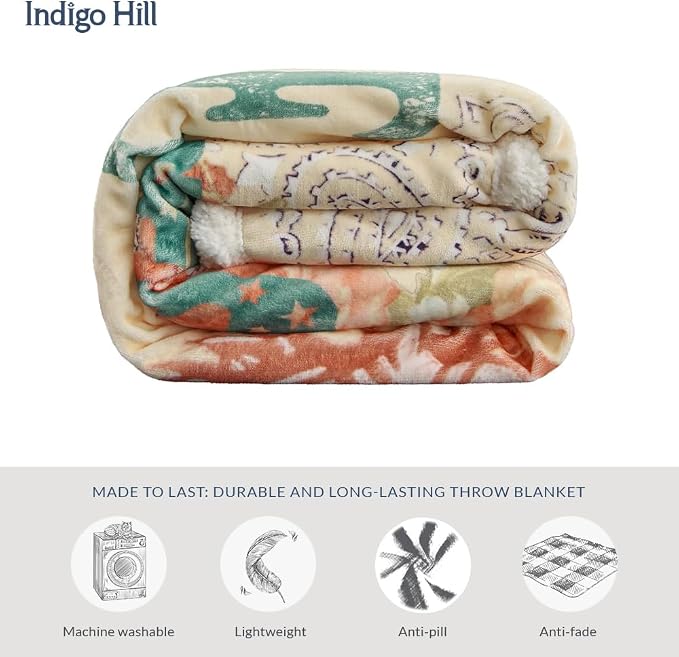 Paseo Road Indigo Hill by HiEnd Accents Rodeo Revival 54x68 Throw Blanket | Long Live Cowgirls Floral Medallion Print, Rustic Southwestern-Style Western Fleece Blanket for Camping