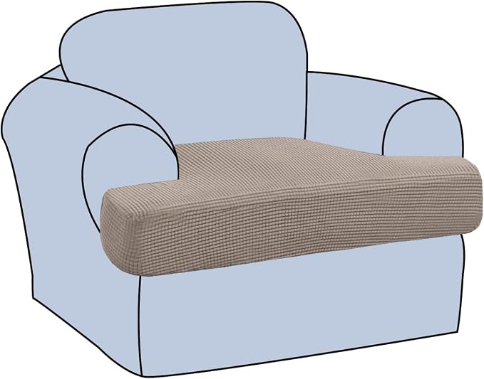 H.VERSAILTEX Stretch T Cushion Chair Sofa Slipcover T Cushion Covers for Living Room Armchair Couch Cover T Cushion Slipcover Seat Cover with Elastic Bands Thicker Jacquard Fabric, Taupe