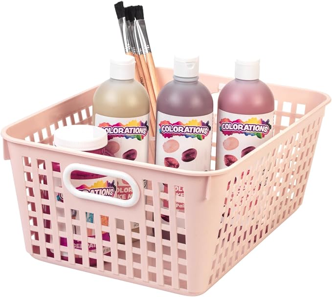 Really Good Stuff Large Plastic Storage Baskets with Handles, Boho Colors | 13.75" x 9.75" x 5", for Books & Supplies, Organize Classroom & Home