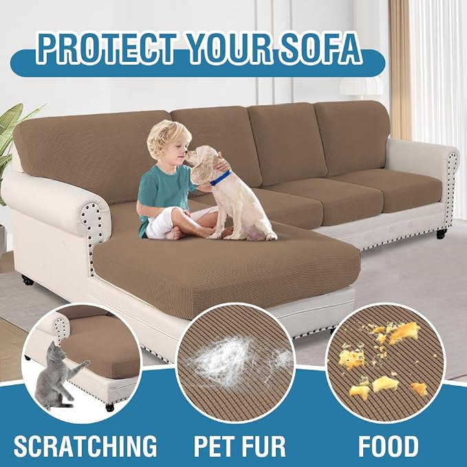 H.VERSAILTEX Sectional Couch Covers 4 Pieces Sofa Seat Cushion Covers L Shape Separate Cushion Couch Chaise Cover for Both Left/Right Sectional Couch (Seat Only: 1 Chaise + 3 Sofa, Macchiato)