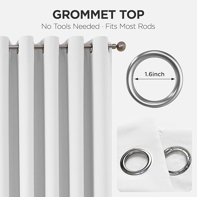 Joydeco Blackout Patio Sliding Door Curtains 108 Inches Long, Grommet Privacy Room Divider Curtains, Extra Wide Thermal Blackout Drapes for Bedroom Living Room (Pure White, 80Wx108L, 1 Panel)