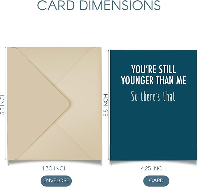 Happy Birthday Card - Single 4.25 X 5.5 Greeting Card With Envelope, Blank Inside, Funny Cards For Men And Women, You're Still Younger Than Me So There's That