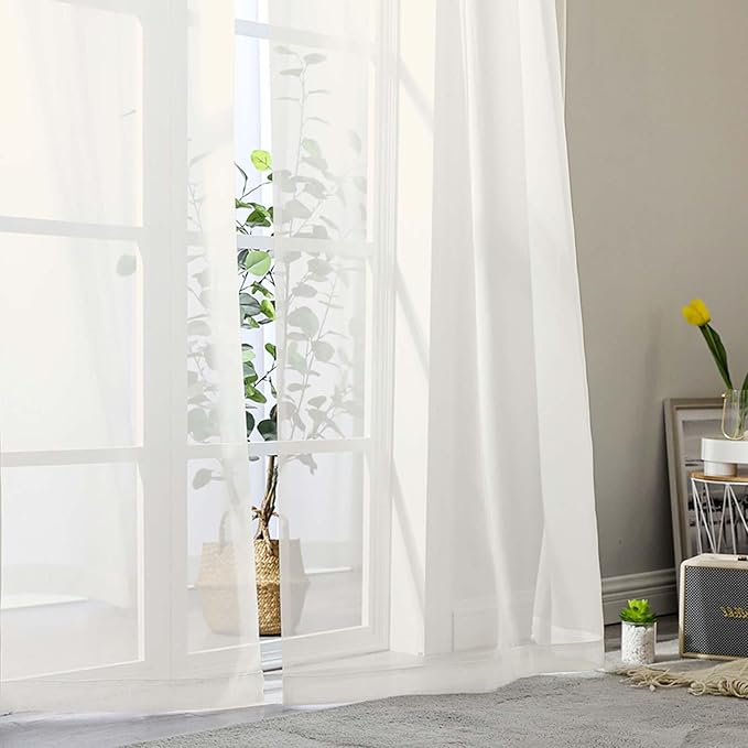Sheer Ivory Curtains for Bedroom Living Room 90 Inches Long 2 Panels Set - Image 8