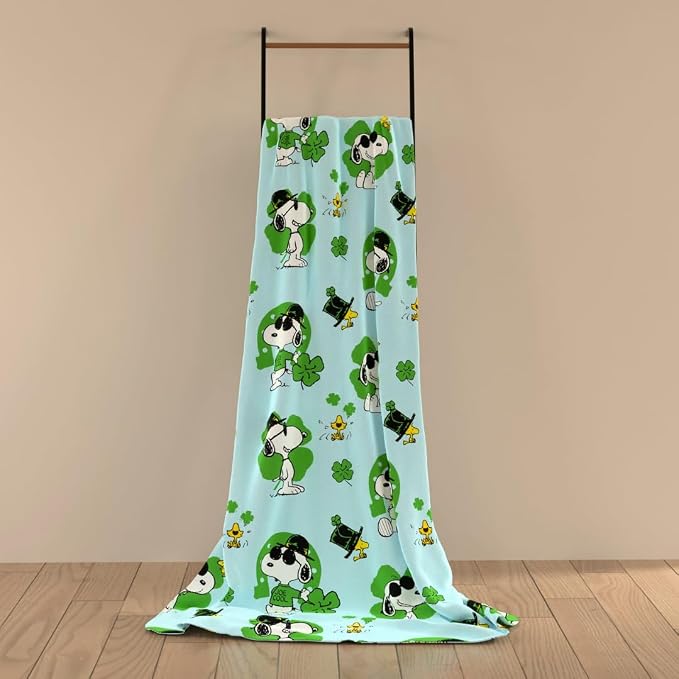 Peanuts® Snoopy Cozy Throw 46 in x 60 in, Soft Cozy Plush for Couch, Bed & Travel, Snoopy Joe Cool St. Patrick’s Day Design (Officially Licensed Product), Franco Collectibles®