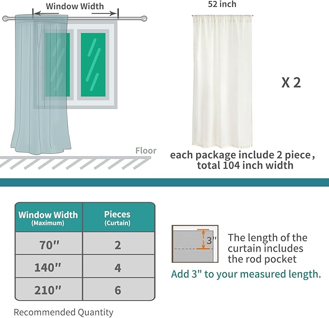 BGment 63 Inches Long Burlap Linen Semi Sheer Curtains for Living Room - Natural Tan Drapes Rod Pcoket Light Filtering Window Treatments for Farmhouse Bedroom Lightweight, 2 Panels Set, 52 X 63 Inch