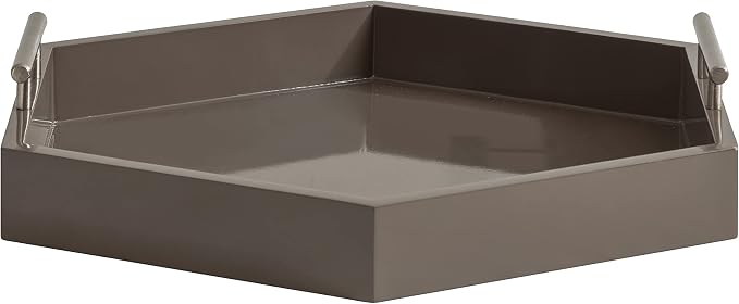 Kate and Laurel Lipton Modern Hexagon Tray; 18 x 15.5; Brown and Silver; Decorative Geometric Serving Tray for Storage and Display