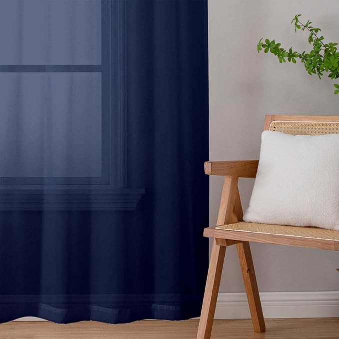 Sheer Navy Blue Curtains for Bedroom Living Room 54 Inch Length 2 Panels Set - Image 9