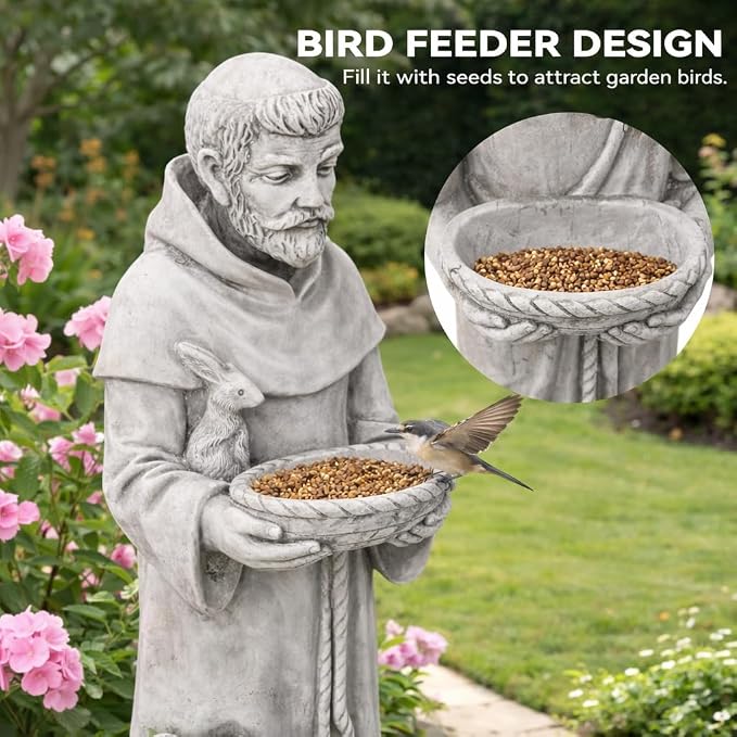 36.2" St Francis Garden Statue,Outdoor Catholic Sculpture | Large Religious Christian Figurine Decor for Prayer and Meditation,Weatherproof Durable Mgo , Patron Saint of Animals