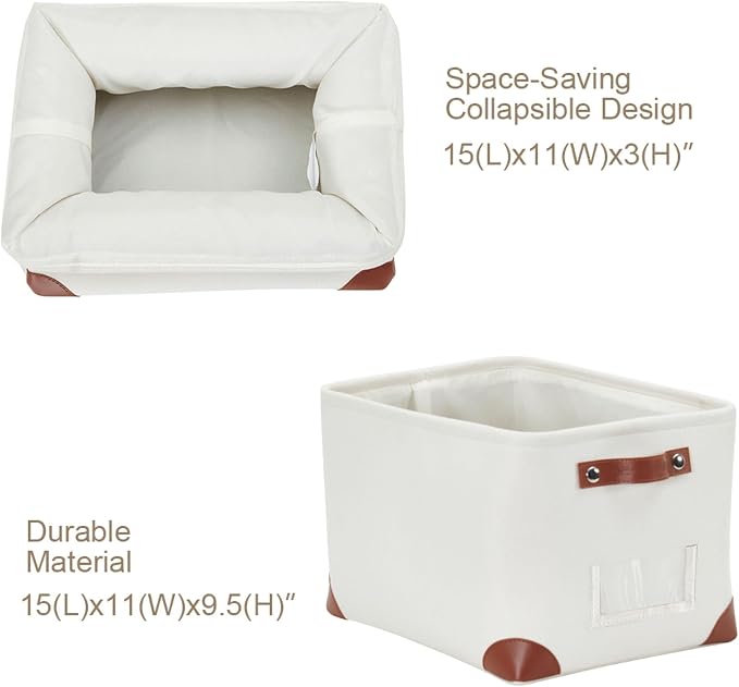 DECOMOMO Storage Bins, Fabric Storage Baskets for Shelves | 3 Pack Linen Closet Organization (Creamy White, Large)