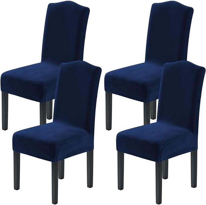 H.VERSAILTEX Velvet Dining Chair Covers Stretch Chair Covers for Dining Room Set of 4 Parson Chair Slipcovers Chair Protectors Covers Dining, Soft Thick Solid Velvet Fabric Washable, Navy