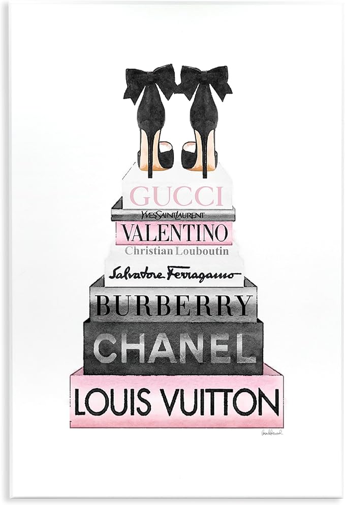Glam Fashion Bookstack, 13 x 19 Inch Mounted Print on Wall Plaque | Stupell Industries · By Amanda Greenwood · Ready to hang · Chic gift for fashion lovers · Made in USA