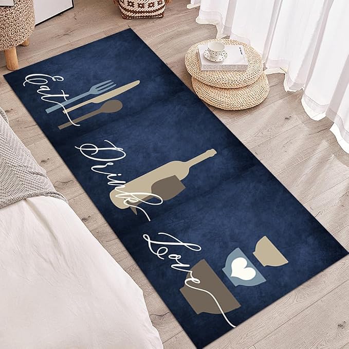 GUBIYU Blue Modern Abstract Area Rug, 4'11" x 1'11" (Rectangular), Farmhouse Welcome Mat