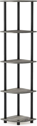 Furinno TURN-N-TUBE Corner Shelf, 5-Tier Corner Bookshelf, Open Storage Shelves, for Organization and Storage, Living Room, Home Office, Garage, Bedroom, French Oak
