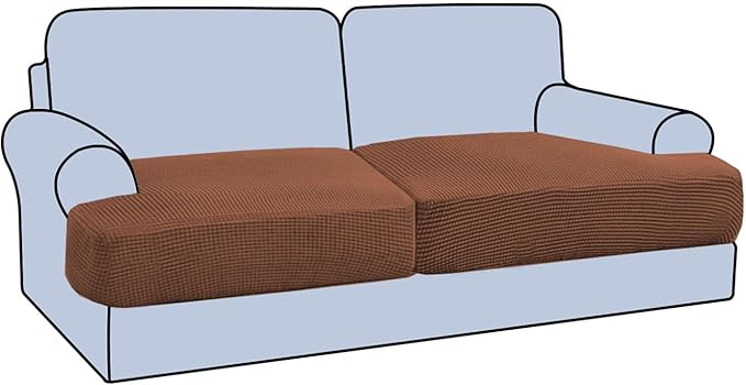 H.VERSAILTEX Stretch 2 Piece T Cushion Sofa Slipcovers Individually Sofa Cushion Covers for 2 Cushion Couch Sofa Seat Cushion Covers with Elastic Bands Featuring Thicker Jacquard Fabric, Caramel