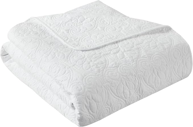 Madison Park Damask Quilting Design Throw Blanket, 60"x70" | Summer, Reversible, Oversized Throw for Living Room Couch, Sofa, Bed, Soft Pre-washed Microfiber, Cotton Filled Spread, White