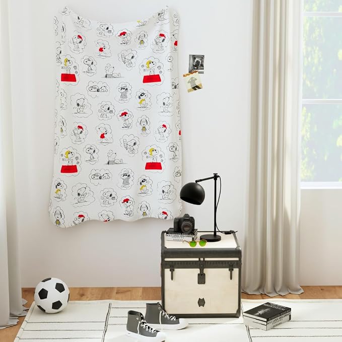 Peanuts® Snoopy Cozy Throw 46 in x 60 in – Soft Cozy Plush for Couch, Bed & Travel, Snoopy & Woodstock 75th Anniversary Design, (Officially Licensed Product) by Franco Collectibles®