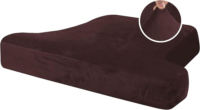 H.VERSAILTEX Stretch Velvet T Cushion Chair Covers for Living Room Armchair Sofa Cover Couch Cover Slipcover T Cushion Seat Cover Stay with Elastic Bands(Armchair, Brown)
