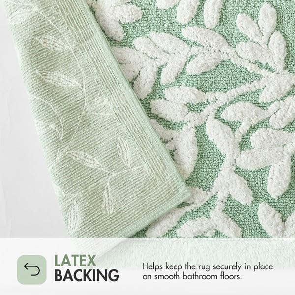 Madison Park Serene Tufted Bath Rug Cotton Absorbent, 21 x 34, Sage Green | Quick Dry, Soft Pile, Machine Washable, Floral Pattern, Plush, OEKO-TEX Certified