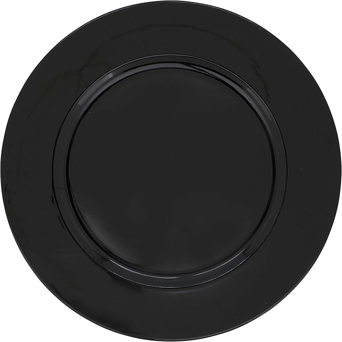SARO LIFESTYLE Decorative Charger Plates, 13” Round Plastic Charger Plates, Set of 4 – Elegant Table Décor for Events, Weddings & Home Dining, Black