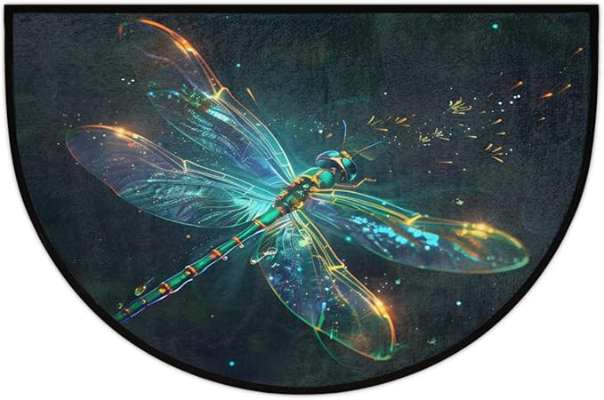 Dragonfly Animal Half Round Door Mat Semi Circle Rug Half Moon Doormat | Dragonfly Green Soft Washable Welcome Entrance Mat for Outdoor Indoor Floor Bedroom Bathroom Home Kitchen Festival Decor