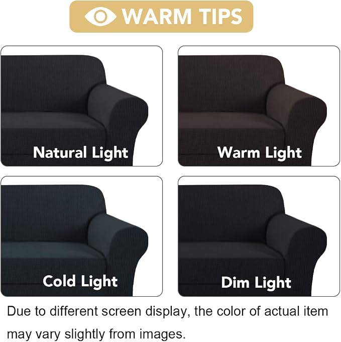 H.VERSAILTEX Stretch 2 Piece Chair Covers for Armchair Chair Covers for Living Room Furniture Cover Suit for T Cushion/Box Cushion, Spandex Jacquard Fabric Small Checks(Armchair-Oversized, Jet Black)