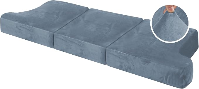 H.VERSAILTEX Stretch Velvet 3 Piece T Cushion Slipcovers - Individually Fitting Sofa Cushion Covers for 3 Cushion Couch - Stay in Place (Stone Blue)