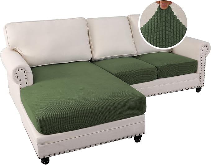 H.VERSAILTEX Sectional Couch Covers 3 Pieces Sofa Seat Cushion Covers L Shape Separate Cushion Couch Chaise Cover for Both Left/Right Sectional Couch (Seat Only: 1 Chaise + 2 Sofa, Bronze Green)