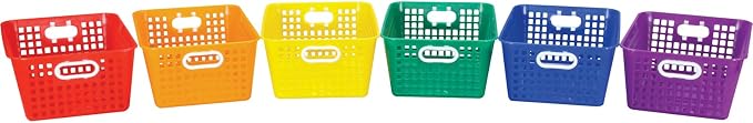 Really Good Stuff Large Plastic Storage Baskets with Handles | 13.75" x 9.75" x 5", Rainbow Group Colors, Book & Supply Organization for Classrooms & Home